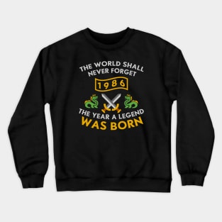 1986 The Year A Legend Was Born Dragons and Swords Design (Light) Crewneck Sweatshirt